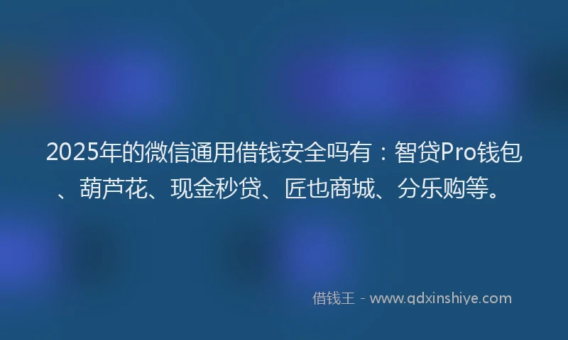 2025年的微信通用借钱安全吗有：智贷Pro钱包、葫芦花、现金秒贷、匠也商城、分乐购等。