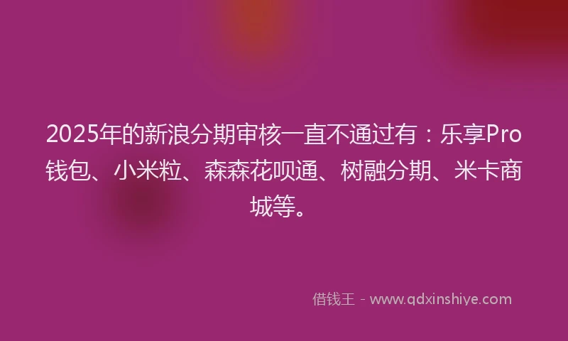 2025年的新浪分期审核一直不通过有：乐享Pro钱包、小米粒、森森花呗通、树融分期、米卡商城等。