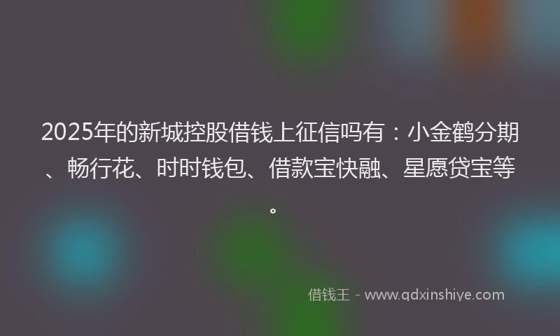2025年的新城控股借钱上征信吗有：小金鹤分期、畅行花、时时钱包、借款宝快融、星愿贷宝等。