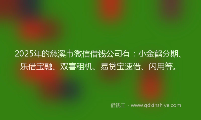 2025年的慈溪市微信借钱公司有：小金鹤分期、乐借宝融、双喜租机、易贷宝速借、闪用等。