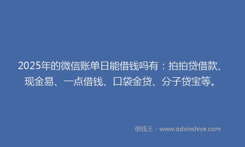 2025年的微信账单日能借钱吗有：拍拍贷借款、现金易、一点借钱、口袋金贷、分子贷宝等。
