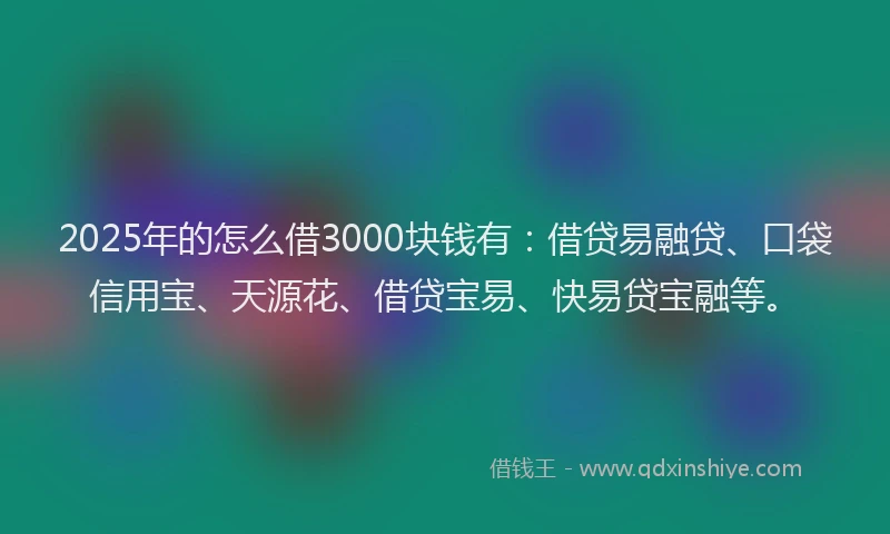 2025年的怎么借3000块钱有：借贷易融贷、口袋信用宝、天源花、借贷宝易、快易贷宝融等。