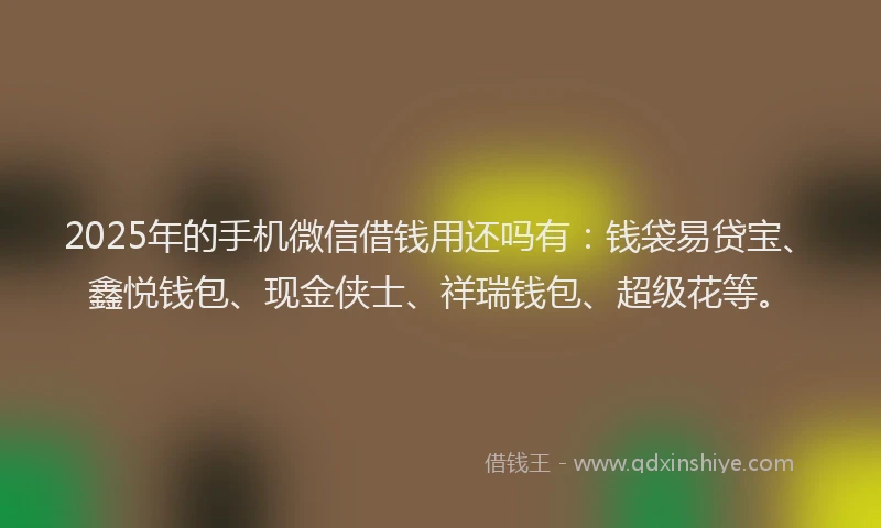 2025年的手机微信借钱用还吗有：钱袋易贷宝、鑫悦钱包、现金侠士、祥瑞钱包、超级花等。