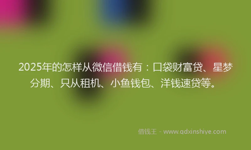 2025年的怎样从微信借钱有：口袋财富贷、星梦分期、只从租机、小鱼钱包、洋钱速贷等。