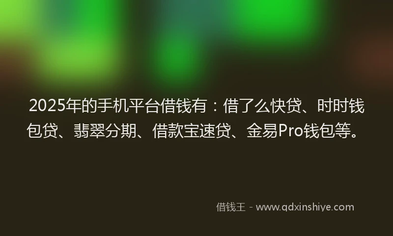 2025年的手机平台借钱有：借了么快贷、时时钱包贷、翡翠分期、借款宝速贷、金易Pro钱包等。