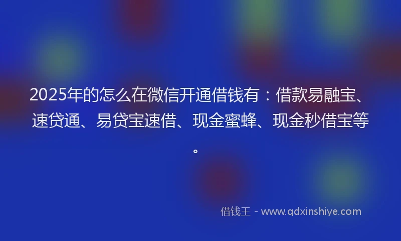 2025年的怎么在微信开通借钱有：借款易融宝、速贷通、易贷宝速借、现金蜜蜂、现金秒借宝等。