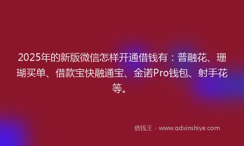 2025年的新版微信怎样开通借钱有：普融花、珊瑚买单、借款宝快融通宝、金诺Pro钱包、射手花等。