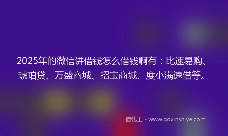 2025年的微信讲借钱怎么借钱啊有：比速易购、琥珀贷、万盛商城、招宝商城、度小满速借等。