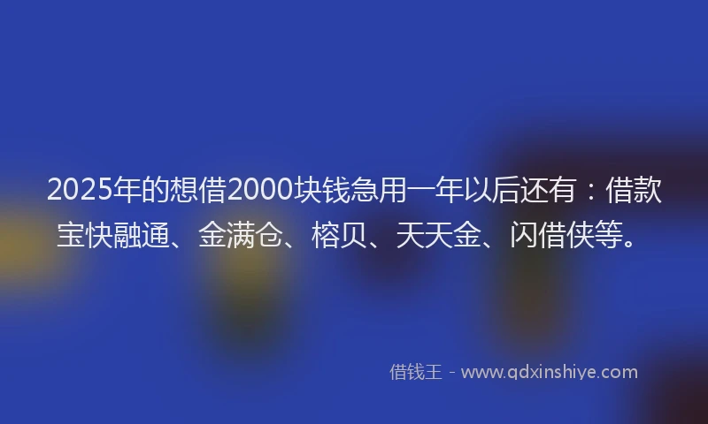 2025年的想借2000块钱急用一年以后还有：借款宝快融通、金满仓、榕贝、天天金、闪借侠等。