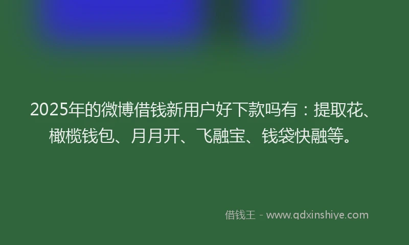 2025年的微博借钱新用户好下款吗有：提取花、橄榄钱包、月月开、飞融宝、钱袋快融等。