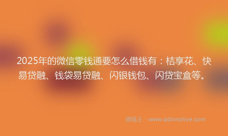 2025年的微信零钱通要怎么借钱有：桔享花、快易贷融、钱袋易贷融、闪银钱包、闪贷宝盒等。