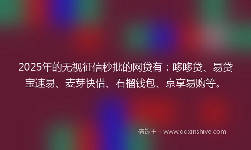 2025年的无视征信秒批的网贷有：哆哆贷、易贷宝速易、麦芽快借、石榴钱包、京享易购等。