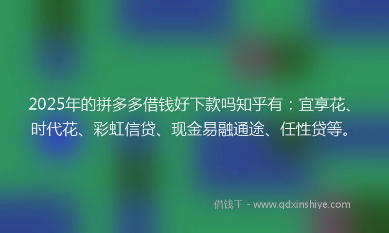 2025年的拼多多借钱好下款吗知乎有：宜享花、时代花、彩虹信贷、现金易融通途、任性贷等。