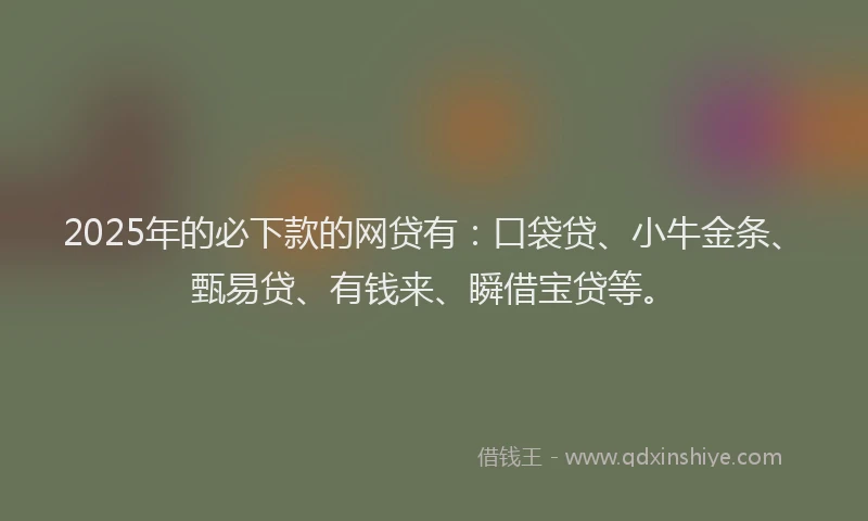 2025年的必下款的网贷有：口袋贷、小牛金条、甄易贷、有钱来、瞬借宝贷等。