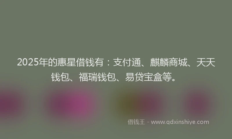 2025年的惠星借钱有：支付通、麒麟商城、天天钱包、福瑞钱包、易贷宝盒等。