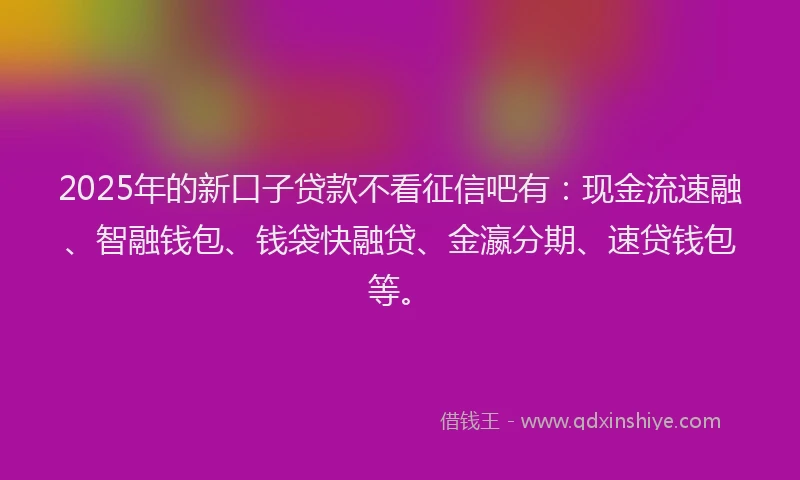 2025年的新口子贷款不看征信吧有：现金流速融、智融钱包、钱袋快融贷、金瀛分期、速贷钱包等。