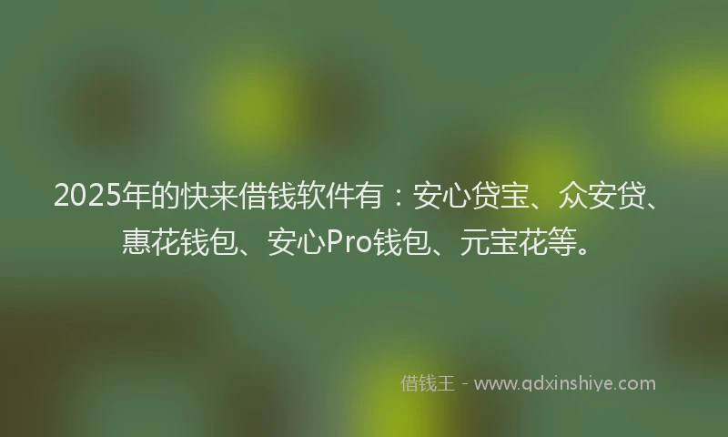 2025年的快来借钱软件有：安心贷宝、众安贷、惠花钱包、安心Pro钱包、元宝花等。