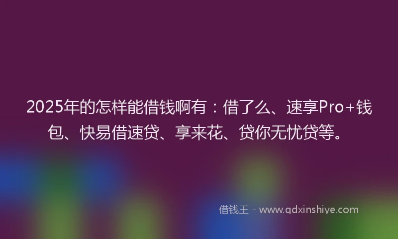 2025年的怎样能借钱啊有：借了么、速享Pro+钱包、快易借速贷、享来花、贷你无忧贷等。