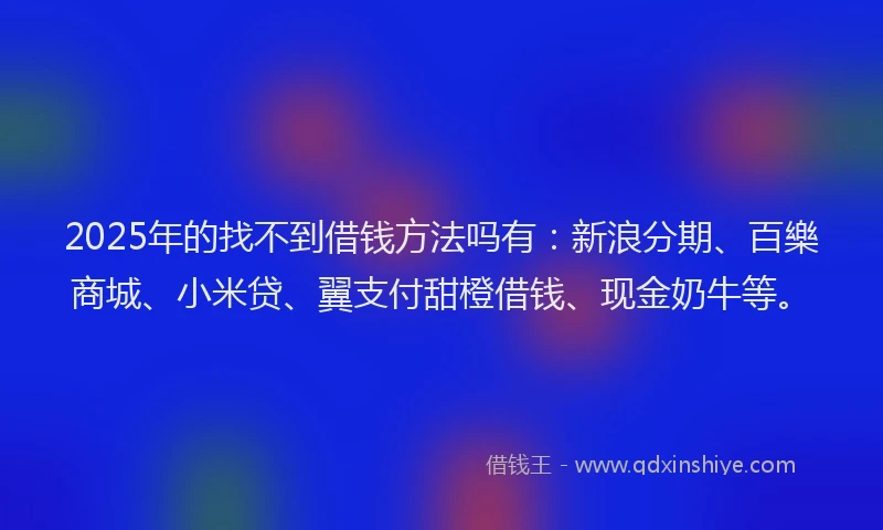 2025年的找不到借钱方法吗有：新浪分期、百樂商城、小米贷、翼支付甜橙借钱、现金奶牛等。