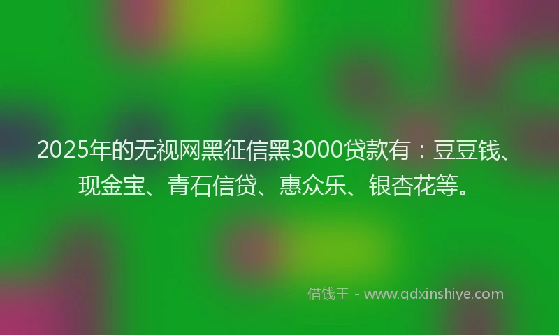 2025年的无视网黑征信黑3000贷款有：豆豆钱、现金宝、青石信贷、惠众乐、银杏花等。