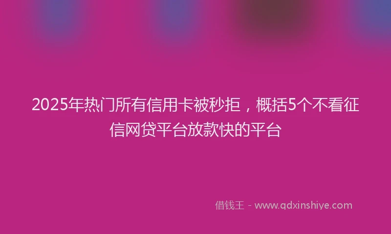 2025年热门所有信用卡被秒拒，概括5个不看征信网贷平台放款快的平台