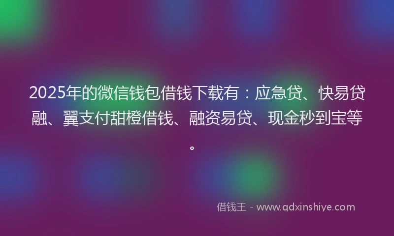 2025年的微信钱包借钱下载有：应急贷、快易贷融、翼支付甜橙借钱、融资易贷、现金秒到宝等。