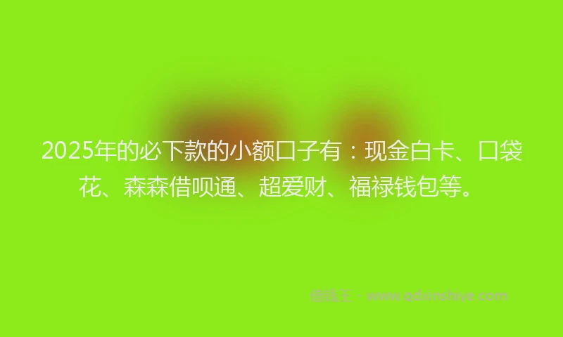 2025年的必下款的小额口子有：现金白卡、口袋花、森森借呗通、超爱财、福禄钱包等。