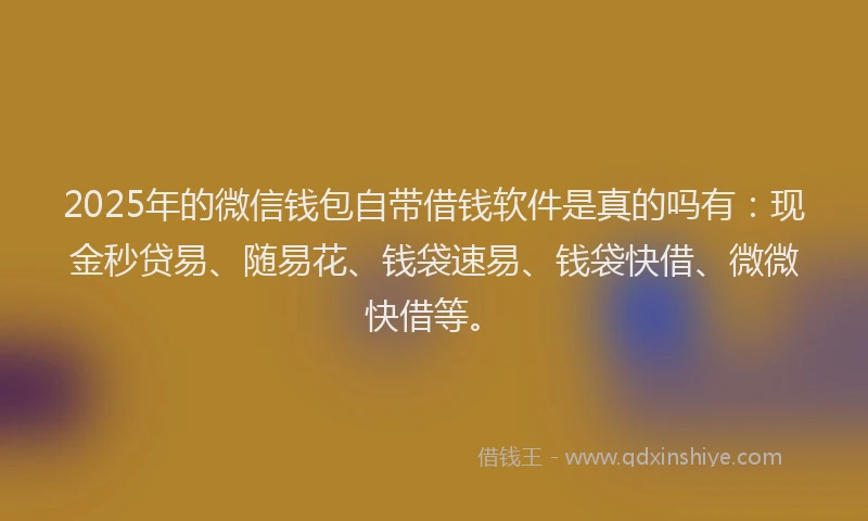 2025年的微信钱包自带借钱软件是真的吗有：现金秒贷易、随易花、钱袋速易、钱袋快借、微微快借等。