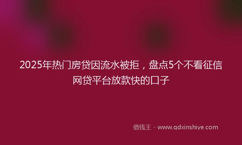 2025年热门房贷因流水被拒，盘点5个不看征信网贷平台放款快的口子