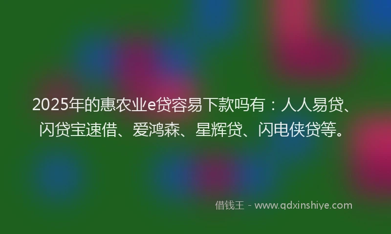 2025年的惠农业e贷容易下款吗有：人人易贷、闪贷宝速借、爱鸿森、星辉贷、闪电侠贷等。