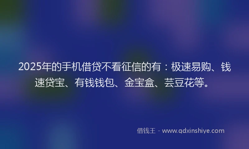 2025年的手机借贷不看征信的有：极速易购、钱速贷宝、有钱钱包、金宝盒、芸豆花等。