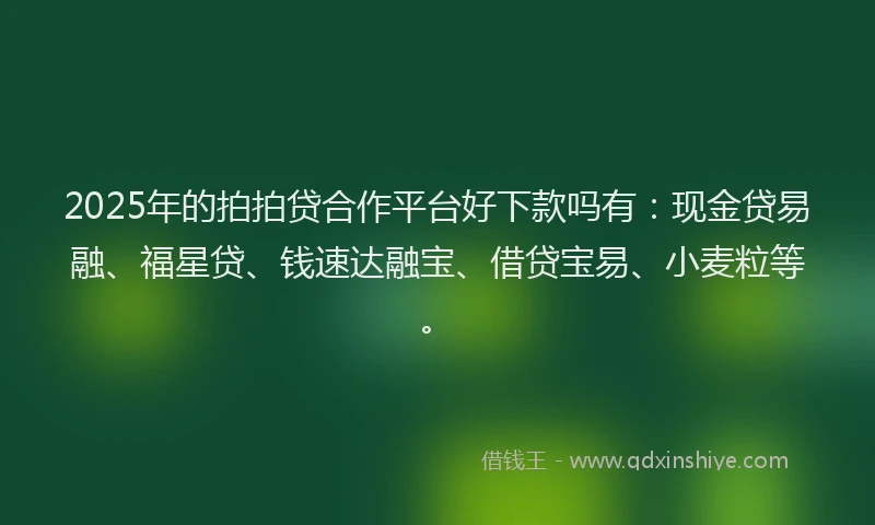 2025年的拍拍贷合作平台好下款吗有：现金贷易融、福星贷、钱速达融宝、借贷宝易、小麦粒等。