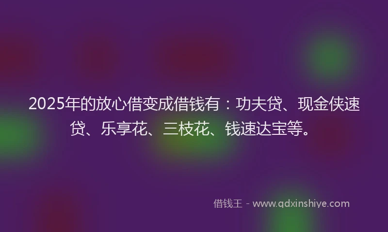 2025年的放心借变成借钱有：功夫贷、现金侠速贷、乐享花、三枝花、钱速达宝等。