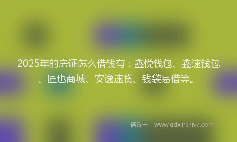 2025年的房证怎么借钱有：鑫悦钱包、鑫速钱包、匠也商城、安逸速贷、钱袋易借等。