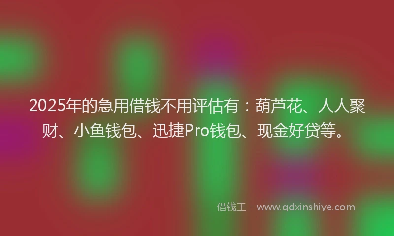2025年的急用借钱不用评估有：葫芦花、人人聚财、小鱼钱包、迅捷Pro钱包、现金好贷等。