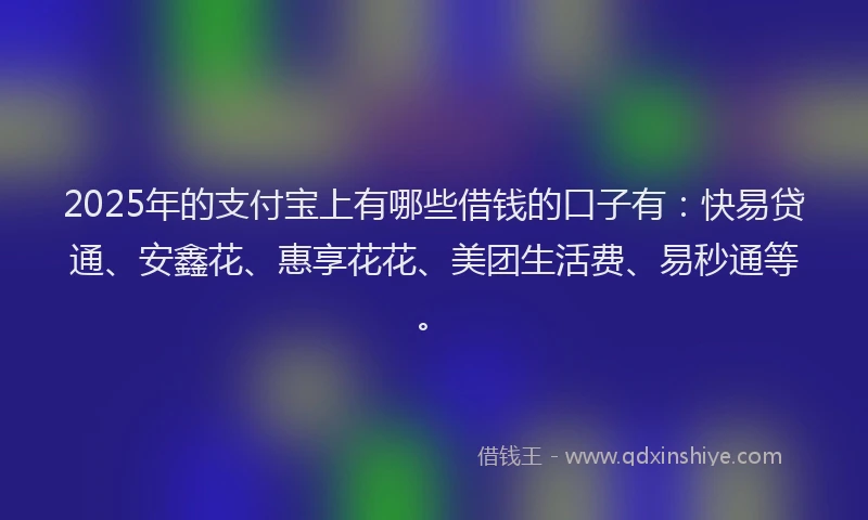 2025年的支付宝上有哪些借钱的口子有：快易贷通、安鑫花、惠享花花、美团生活费、易秒通等。