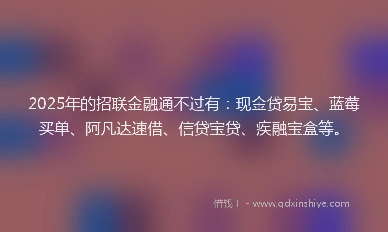 2025年的招联金融通不过有：现金贷易宝、蓝莓买单、阿凡达速借、信贷宝贷、疾融宝盒等。