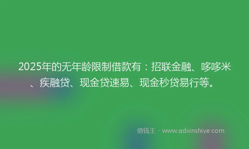 2025年的无年龄限制借款有：招联金融、哆哆米、疾融贷、现金贷速易、现金秒贷易行等。