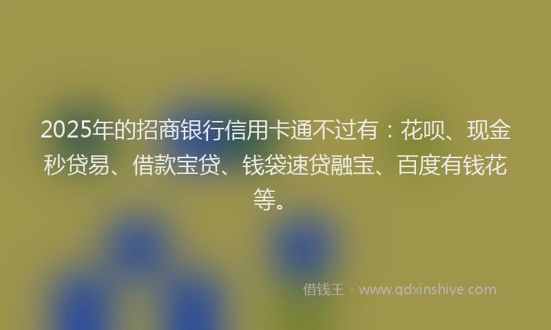 2025年的招商银行信用卡通不过有：花呗、现金秒贷易、借款宝贷、钱袋速贷融宝、百度有钱花等。