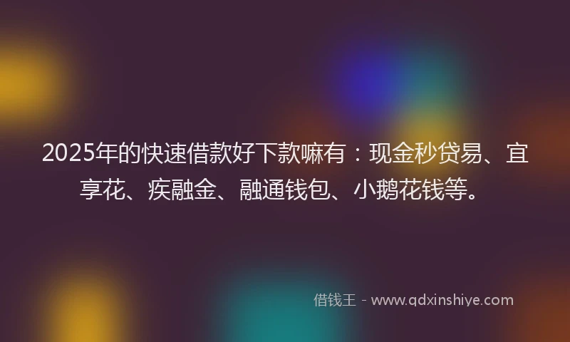 2025年的快速借款好下款嘛有：现金秒贷易、宜享花、疾融金、融通钱包、小鹅花钱等。