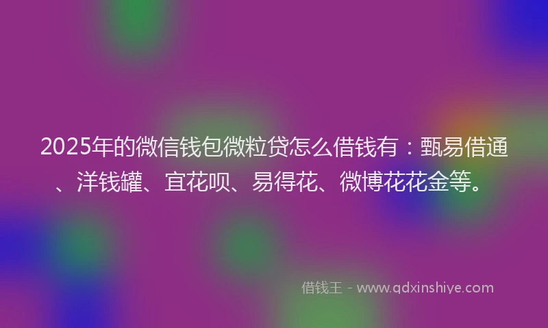 2025年的微信钱包微粒贷怎么借钱有：甄易借通、洋钱罐、宜花呗、易得花、微博花花金等。