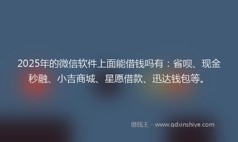 2025年的微信软件上面能借钱吗有：省呗、现金秒融、小吉商城、星愿借款、迅达钱包等。