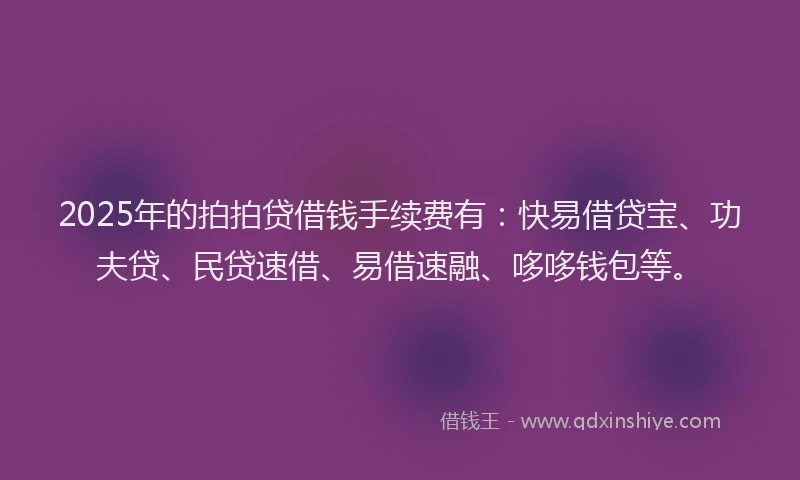 2025年的拍拍贷借钱手续费有：快易借贷宝、功夫贷、民贷速借、易借速融、哆哆钱包等。