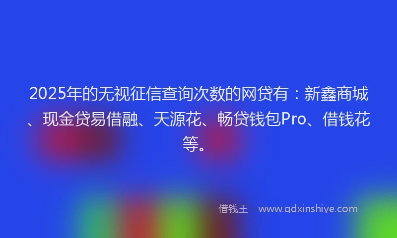 2025年的无视征信查询次数的网贷有：新鑫商城、现金贷易借融、天源花、畅贷钱包Pro、借钱花等。