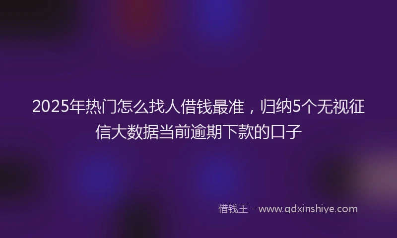 2025年热门怎么找人借钱最准，归纳5个无视征信大数据当前逾期下款的口子