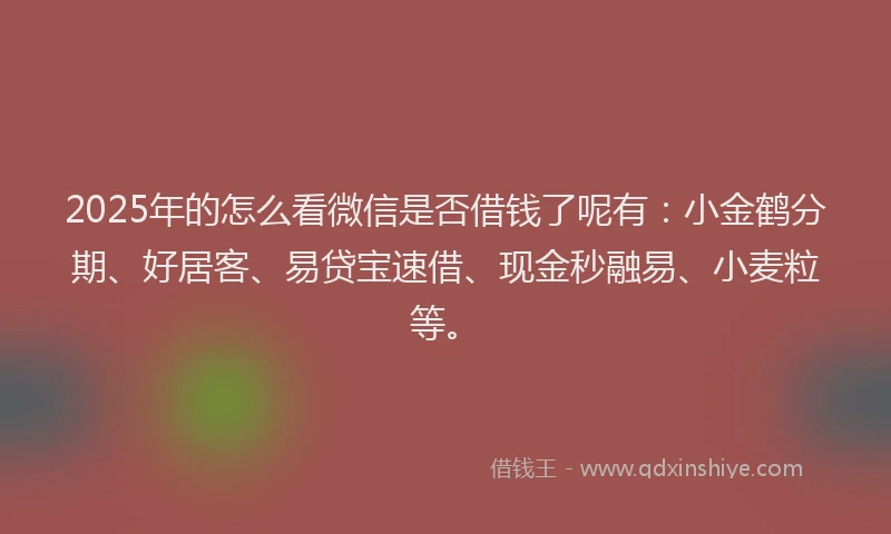 2025年的怎么看微信是否借钱了呢有：小金鹤分期、好居客、易贷宝速借、现金秒融易、小麦粒等。