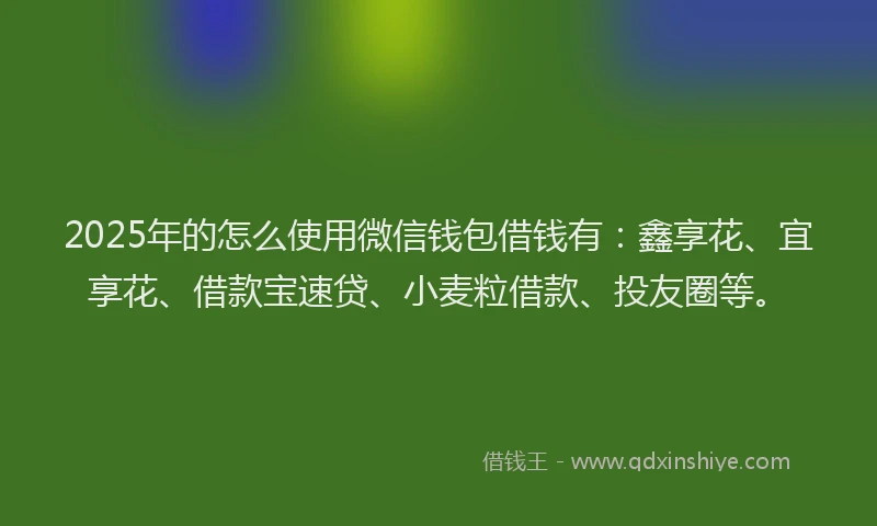 2025年的怎么使用微信钱包借钱有：鑫享花、宜享花、借款宝速贷、小麦粒借款、投友圈等。