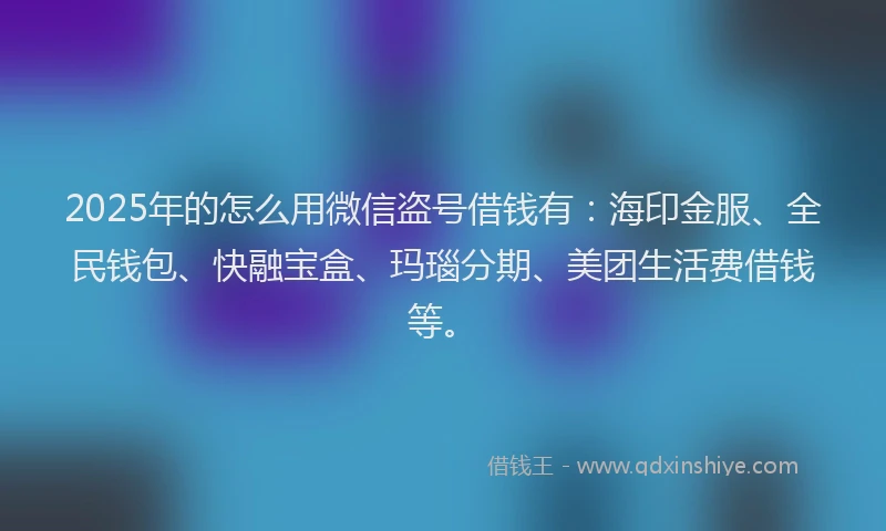 2025年的怎么用微信盗号借钱有：海印金服、全民钱包、快融宝盒、玛瑙分期、美团生活费借钱等。