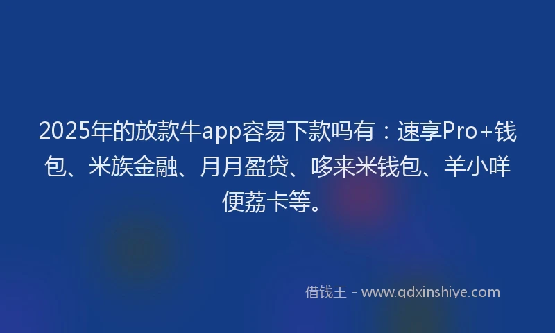 2025年的放款牛app容易下款吗有：速享Pro+钱包、米族金融、月月盈贷、哆来米钱包、羊小咩便荔卡等。