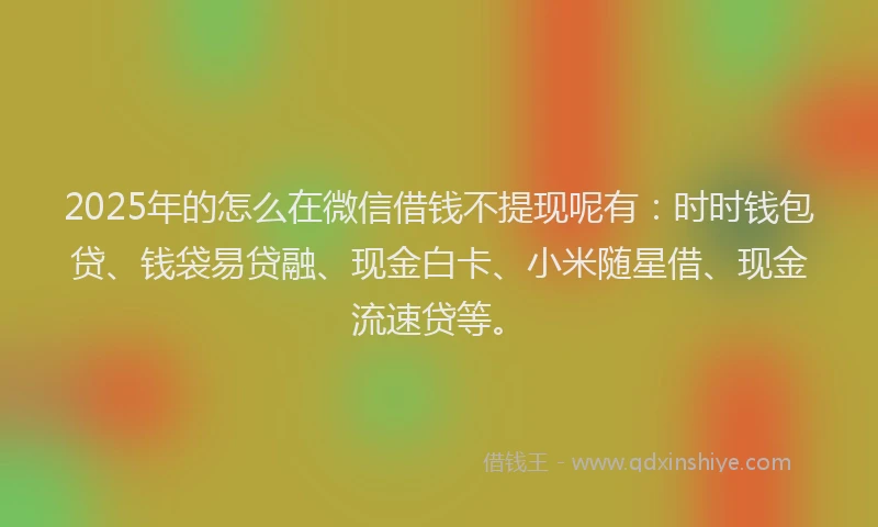 2025年的怎么在微信借钱不提现呢有：时时钱包贷、钱袋易贷融、现金白卡、小米随星借、现金流速贷等。